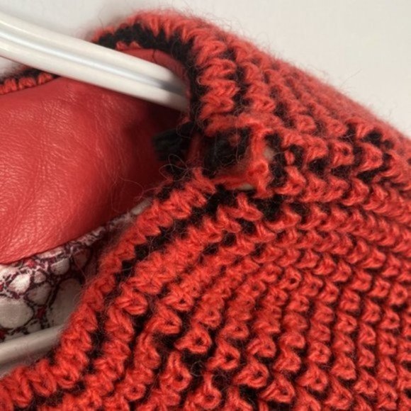 Giorgio Rotti Women Red Knit Scarf Collar Soft Leather Lined Jacket Size Large - Picture 15 of 16